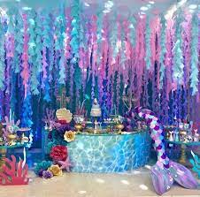 Intricate Decor Dessert Table Mermaid Baby Shower Pink Purple And Turquoise Decor Thre Mermaid Theme Birthday Mermaid Theme Party Mermaid Party Decorations