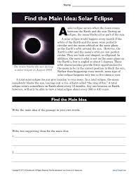 More collections for 5th grade. High School Main Idea Worksheet About Solar Eclipses