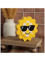 Check Sun With Glasses Wood Decor