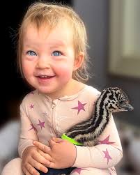 Bridgette loves her baby emu...they run around the house together! 💕