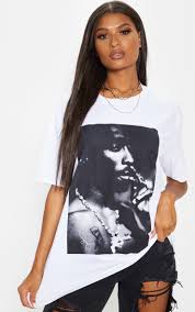 Sizing chart add to cart. White Tupac Portrait Print T Shirt Tops Prettylittlething Il