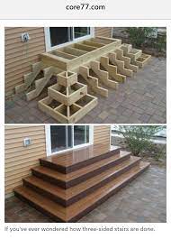 This deck has quite the stark before and after, swipe to check it out! How Three Sided Stairs Are Built Photo Only Backyard Backyard Patio Patio