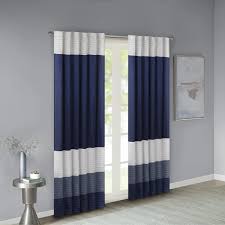 Gray and blue living room navy rooms grey bedroom layout decor wallpaper master vans pattern wedding. Amazon Com Madison Park Amherst Faux Silk Rod Pocket Curtain With Privacy Lining For Living Room Window Drapes For Bedroom And Dorm 50x84 Navy Home Kitchen