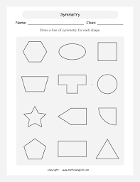 Line Of Symmetry Worksheet For Each Shape Draw A Line Of Symmetry Symmetry Worksheets Worksheets For Kids Shapes Worksheets