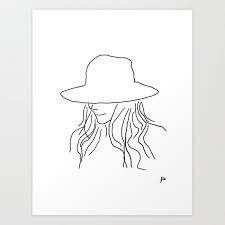 Jane Women In A Hat V1 Art Print Line Drawings Black And White Art Female Portrait Female Artwork W Line Art Drawings Drawing Hats Simple Line Drawings