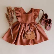 Rust Linen Vintage Dress Choice Of Colors Etsy Baby Girl Fashion Kids Outfits Little Girl Outfits