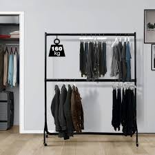 So, instead of one long hanging rod, opt for a pair of shorter valet rods . 2 Tier 5ft Extendable Black Heavy Duty Clothes Rail Displaysense