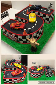 Car Birthday Cake For 5 Year Old Boy Cars 3 Cake I Made This For My Nephew And It Features Lightning Mcqueen Of Course Jackson Storm And Cru Race Track Cake Race Car Cakes Car Cakes For Boys