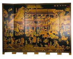 Chinees Kamerscherm 6 Panelen Handgeschilderd Dorp B240xH182cm - Shop nu  bij Orientique