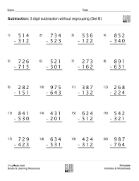 Print your 'subtraction of 3 digit numbers with regrouping' set. Digit Subtraction Worksheet No Regrouping Borrowin 3rd Grade Math Worksheets With 3 Digit Addition And Subtraction Worksheets No Regrouping Worksheets 2n Math Math Basic Algebra Cool Math Games Sheep Color By Coin