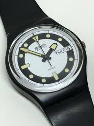 swatch watch vintage black divers gb704 1984 french days of etsy