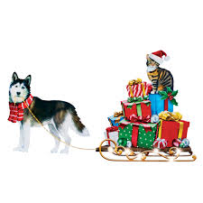 Christmas and chill with our siberian huskies! Husky Dog Santa Cat With Solar Lighted Gift Sled Unique Outdoor Metal Christmas Decoration Walmart Com Walmart Com