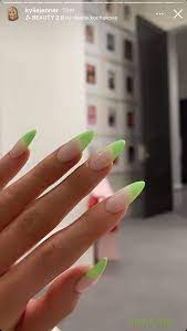 Kylie Jenner Green French Tip Nails In 2021 Kylie Nails Green Acrylic Nails French Tip Acrylic Nails
