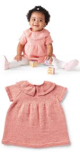 Free Knit Pattern For A Baby Ruffle Dress 6 To 24 Months In 2020 Baby Knitting Patterns Free Knitting Patterns Free Free Knitting