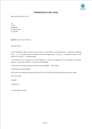 Sample permission letter to leave early from office we have designed sample permission mail to leave early from office along with a sample application format in form of a letter for your reference. Permission Leave Letter Templates At Allbusinesstemplates Com