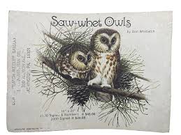 Don Whitlatch Saw-Whet Owls Nature Artist Advertising Card Portraits Pine  Cone