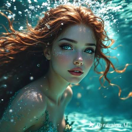 Prompt: Fantasy mermaid masterpiece, beautiful face, swimming ...