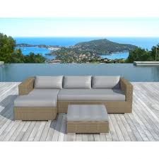 Salon de jardin resine tressee ronde. Salon De Jardin 4 Places Bilbao En Resine Tressee Ronde Beige Coussins Gris Clair