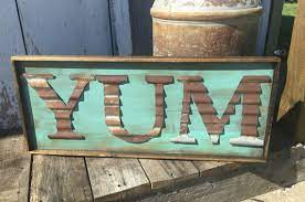 Yum Sign Rustic Kitchen Decor Farmhouse Sign Metal Etsy Rustic Kitchen Decor Farmhouse Kitchen Decor Rustic Decor