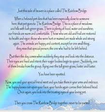 Apr 06, 2016 · 'rainbow bridge' is a lovely prose poem written for anyone who's suffered the loss of a beloved pet. Retarded Poems