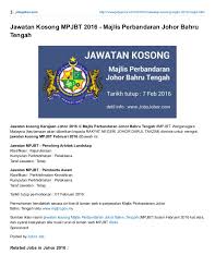 Jawatan kosong 2021 at kementerian pembangunan luar bandar malaysia. Jawatan Kosong Majlis Perbandaran Johor Bahru Tengah 2016