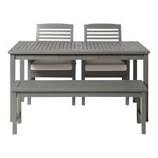 Mfstudio outdoor patio bench 63 set of 2 long rectangular acacia wood dining picnic farmhouse furniture benches for backyard, garden, lawn, porch. 4 Piece Simple Outdoor Patio Dining Set Grey Wash By Walker Edison