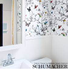It is very popular to decorate the background of mac, windows. Schumacher Birds Butterflies Luxe Wallpaper In Multicolor On White 2 Roll Set 10 Yards C Powder Room Wallpaper Butterfly Bathroom Pottery Barn Bathroom