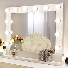 Vanity art led lighted vanity bathroom mirror with touch switch, 24 by vanity art llc (5) $204 $261 led lighted vanity bathroom mirror with white color and touch sensor led color temp: Amazon Com Chende Hollywood Mirror With Ligths Large Led Lighted Makeup Mirror For Bedroom Vanity 31 5 X 25 6 Inches White Gloss Metal Frame With Dimmer And Socket Free 14 Replaceable Led Bulbs Kitchen