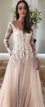 Blush Pink Wedding Dress With Illusion Sleeves Long Sleeve Wedding Dress Lace Blush Pink Wedding Dress Wedding Dresses