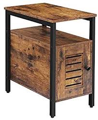 Amazon Com Hoobro End Table With Cabinet Narrow Nightstand For Small Space Industrial Side Table With Lou In 2020 Industrial Side Table Narrow Nightstand End Tables