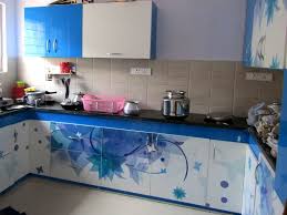 digital modular kitchen floral blue n