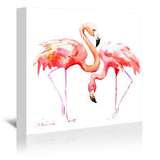 Americanflat Flamingos Gallery Wrapped Canvas 30 X 30 Orange Flamingo Art Print Stretched Canvas Prints Flamingo Wall Art