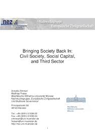 Pdf Bringing Society Back In Civil Society Social Capital And Third Sector