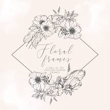 Black And White Floral Frame Vector Png Floral Frames Floral Wreaths Geometric Frames Outline Etsy In 2020 Vector Flowers Outline Designs Wreath Drawing