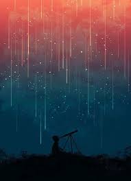 Silhouette Of Boy With A Telescope Stars In The Sky Art Rain Art Sky Art Meteor Rain