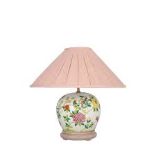 Famille Rose Lamp with Pink Pleated Shade