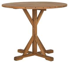 Safavieh Arcata Round Table Teak Outdoor Accent Table Solid Wood Dining Table Round Patio Table