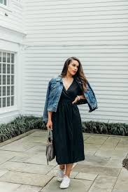 Black And White Dress With Jean Jacket Classics On Repeat Gold And Graphite By Jill Atogwe Dress With Sneakers Dresses White Sneakers