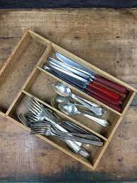 This is just the front section for spoons, forks. Wood Silverware Drawer Vintage Flatware Utensil Organizer Etsy Vintage Flatware Rustic Kitchen Utensil Organization