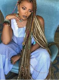 Singles Black And Blue Braids Small Braids With Braid Charms Singles Protective Styles Micro Braids Hairstyles Micro Braids Braid Trends