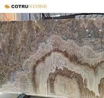 Custom Luxury Natural Backlit Water Ink Onyx Jade Peacock Stone Translucent  Brown Onyx Slab for Wall Panel