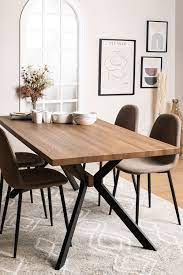 Rustic wooden dining table with industrial steel trapezium legs. Rectangular Dining Table In Wood And Metal 180x90 Cm Kogi Sklum