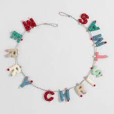 The garlands are made from dyed unspun wool which is shaped then needle felted until they are soft but firm. Retro Felted Wool Merry Christmas Garland World Market Christmas Garland Felt Christmas Decorations Felt Garland