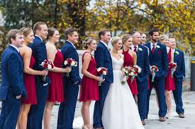 Cranberry And Navy Wedding Party For Fall Wedding Red Bridesmaid Dresses Fall Wedding Colors Red Bridesmaids