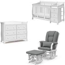 Current best picks for baby cribs with changing table. 3 Piece Crib And Changing Table Set With Dresser And Glider Ottoman In White 2019729 Pkg