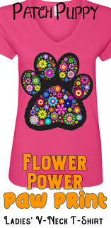 Flower Power Paw Print 88vl Anvil Ladies V Neck T Shirt