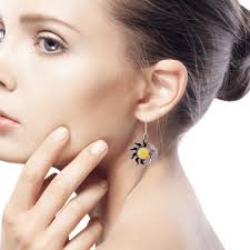 Mexican Sterling Silver and Amber Sun Moon Hook Earrings