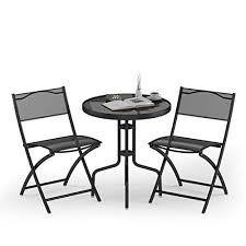 Giantex 3 Pcs Bistro Set Garden Backyard Round Table Folding Chairs With Rust Proof Steel Fr In 2020 Bistro Set Tempered Glass Table Top Patio Furniture Sets