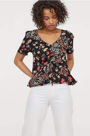 Patterned Viscose Blouse Black Floral Ladies H M Us Viscose Blouse Viscose Blouse Pattern Blouses For Women