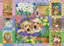 Black & white animals 1000pcs by cobble hill jigsaw puzzle game toys cob80033. Puppies Posies Quilt 1000 Piece Cobble Hill Jigsaw Puzzle